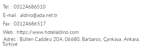 Aldino Hotel telefon numaralar, faks, e-mail, posta adresi ve iletiim bilgileri